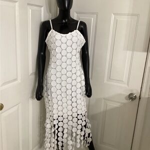 White adjustable strap tassel dress